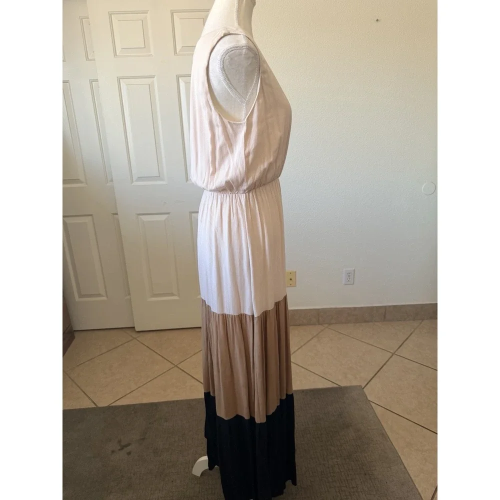 Accent Maxi Dress S/M Colorblock Pink Tan Black Sleeveless‎ Boho